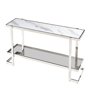 Sagebrook Home Contemporary Metal/marble Glass, Console Table, Silver/white Kd 15440-03 Silver Glass