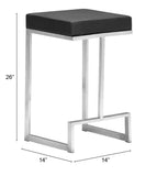 English Elm EE2951 100% Polyurethane, Plywood, Stainless Steel Modern Commercial Grade Counter Stool Set - Set of 2 Black, Silver 100% Polyurethane, Plywood, Stainless Steel