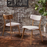 Chazz Mid Century Light Beige Fabric Dining Chairs with Natural Oak Finished Frame Noble House