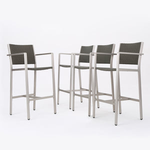 Noble House Cape Coral Outdoor Grey Wicker Barstools (Set of 4)