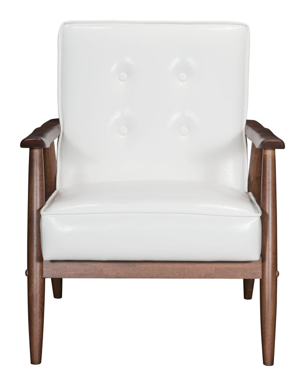 Zuo Modern Rocky 100% Polyurethane, MDF, Rubberwood Mid Century Commercial Grade Arm Chair White, Walnut 100% Polyurethane, MDF, Rubberwood