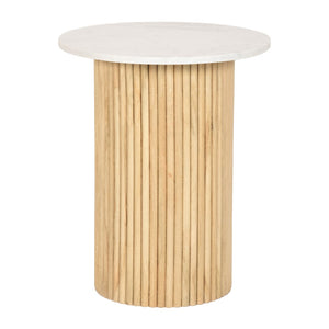 Sagebrook Home Contemporary Wood/marble, 22"h Reeded, Side Table, Natural/whit 17525-01 Brown Mango Wood