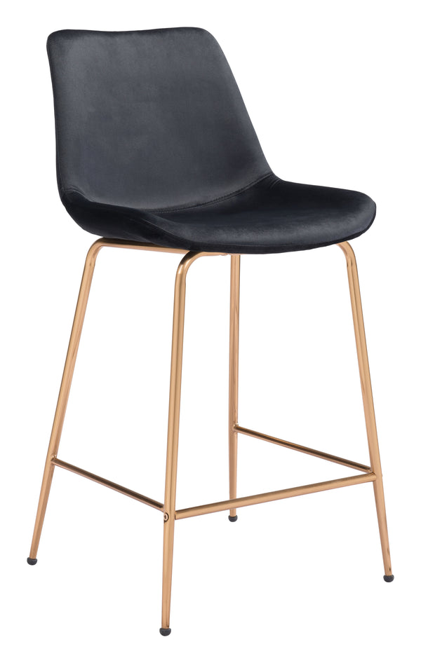 Zuo Modern Tony 100% Polyester, Plywood, Steel Modern Commercial Grade Counter Stool Black, Gold 100% Polyester, Plywood, Steel