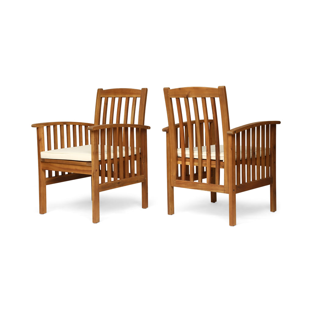 Casa Acacia Patio Dining Chairs, Acacia Wood with Outdoor Cushions, Brown Patina and Cream Noble House