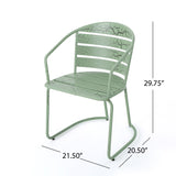 Santa Monica Outdoor 3 Piece Crackle Green Finished Iron Bistro Set Noble House