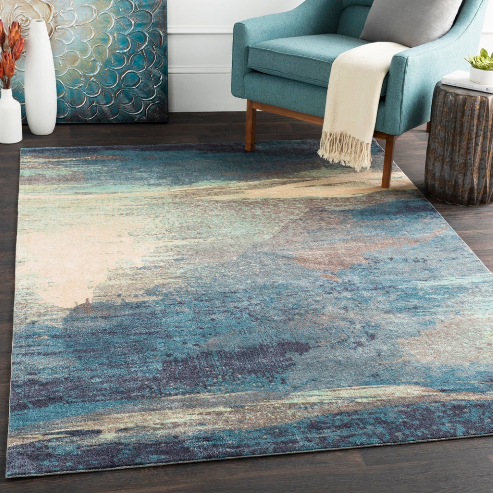 Felicity FCT-8000 Modern Polyester Rug FCT8000-679 Sky Blue, Aqua, Navy, Medium Gray, Khaki 100% Polyester 6'7" x 9'