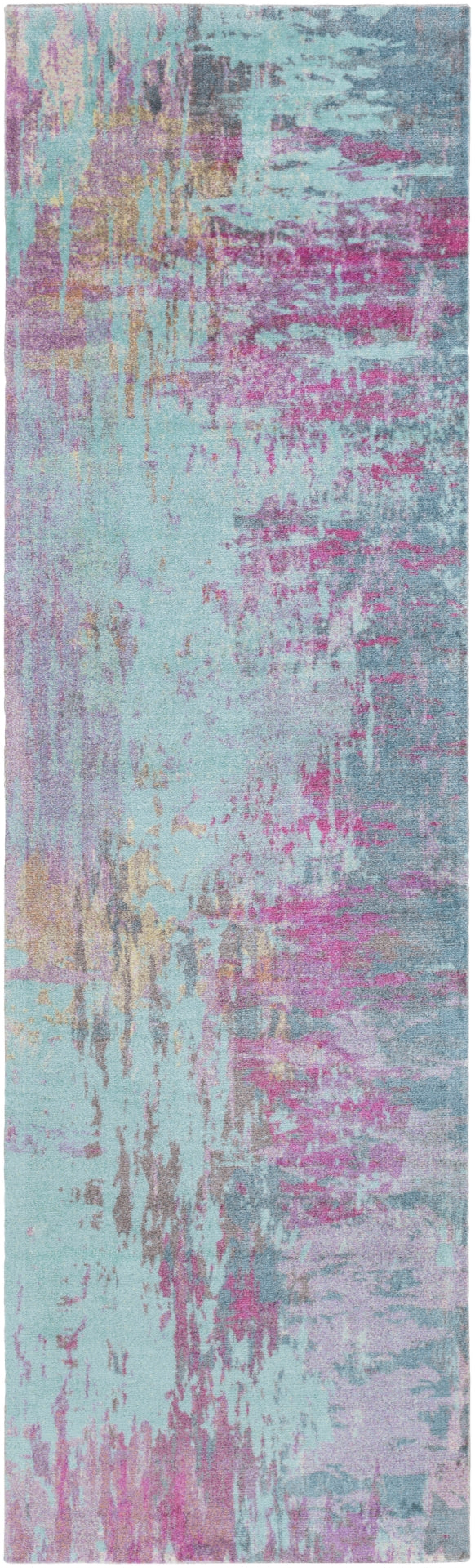 Felicity FCT-8003 Modern Polyester Rug FCT8003-268 Bright Purple, Teal, Bright Pink, Tan, Aqua 100% Polyester 2'6" x 8'