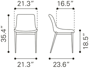 Zuo Modern Magnus 100% Polyurethane, Plywood, Stainless Steel Modern Commercial Grade Dining Chair Set - Set of 2 Gray, Silver 100% Polyurethane, Plywood, Stainless Steel