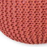 Nahunta Modern Knitted Cotton Round Pouf, Coral Noble House