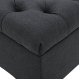 Ottilie Contemporary Button-Tufted Fabric Storage Ottoman Bench, Dark Gray and Dark Brown Noble House