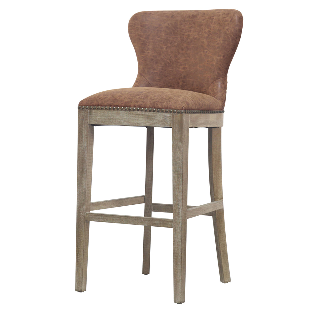 Dorsey Faux Leather Bar Stool – Stylish, Distressed Design for Modern or Transitional Spaces, 30” Height