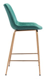 Zuo Modern Tony 100% Polyester, Plywood, Steel Modern Commercial Grade Counter Stool Green, Gold 100% Polyester, Plywood, Steel