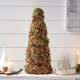 Pre-Decorated Pine Cone and Glitter Unlit Artificial Tabletop Christmas Tree, Natural and Green