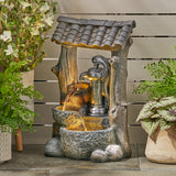Clinch Outdoor 3 Tier Water Pump Fountain, Brown and Gray Noble House
