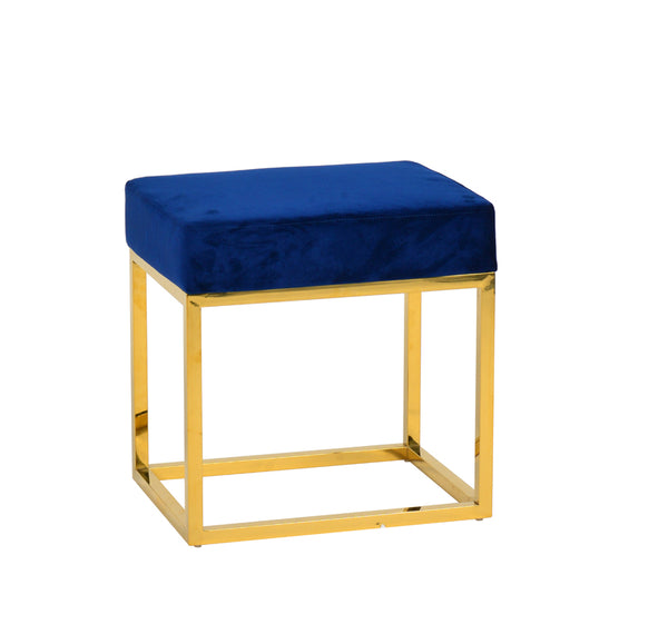 VIG Furniture Modrest Downey Modern Blue Velvet & Gold Stool Ottoman VGFH-FDC8016-BLU