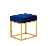VIG Furniture Modrest Downey Modern Blue Velvet & Gold Stool Ottoman VGFH-FDC8016-BLU