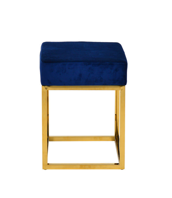 VIG Furniture Modrest Downey Modern Blue Velvet & Gold Stool Ottoman VGFH-FDC8016-BLU