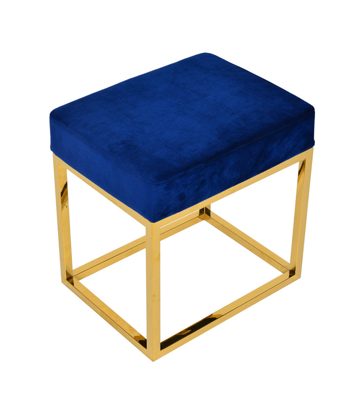 VIG Furniture Modrest Downey Modern Blue Velvet & Gold Stool Ottoman VGFH-FDC8016-BLU