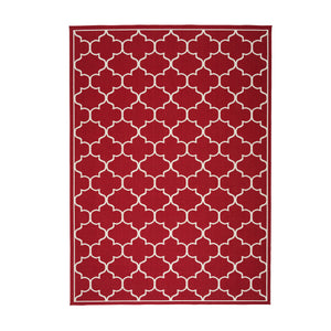 Thornhill Indoor/ Outdoor Geometric 8 x 11 Area Rug, Red and Ivory Noble House