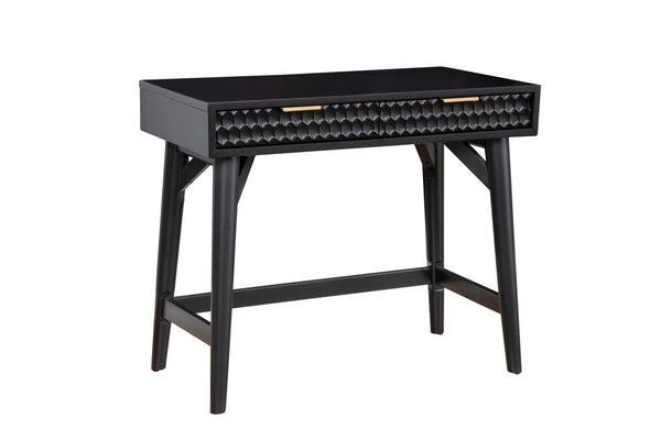 Black Pearl Mini Desk in Elegant Mahogany with Gold Hardware, Textured Drawers & Smooth Glides