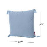 Nolan Light Blue Fabric Tassel Rectangular Throw Pillow Noble House