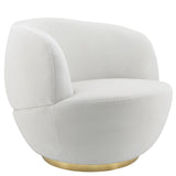 Sagebrook Home Contemporary Velveteen Swivel Chair With Gold Base, White 16494-02 White Stainless Steel