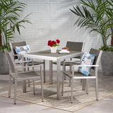 Noble House Cape Coral Patio Dining Set - 4-Seater - Anodized Aluminum - Wicker Seats and Table Top - Silver and Gray