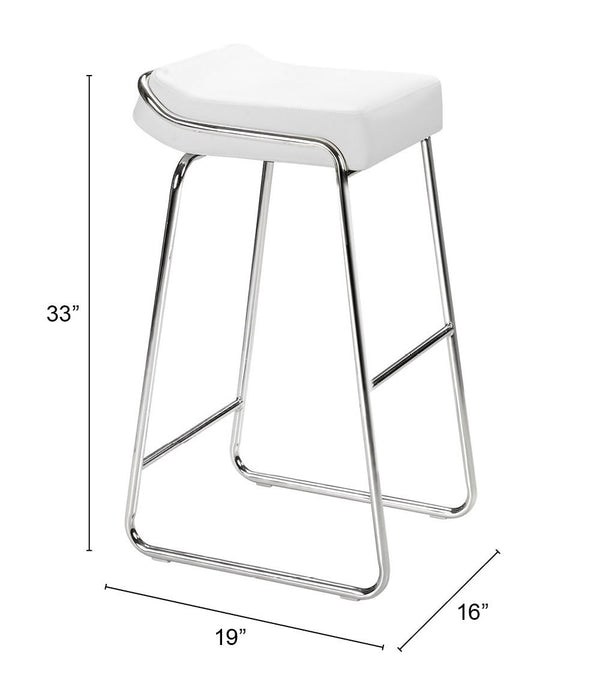 Zuo Modern Wedge 100% Polyurethane, Plywood, Steel Modern Commercial Grade Barstool Set - Set of 2 White, Chrome 100% Polyurethane, Plywood, Steel