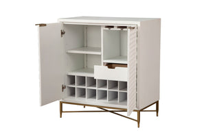 White Pearl Bar Cabinet – Contemporary Mahogany Design with Gold Accents & Ample Storage for Entertaining