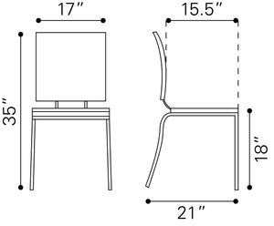 Zuo Modern Criss 100% Polyurethane, Steel Modern Commercial Grade Dining Chair Set - Set of 4 White, Chrome 100% Polyurethane, Steel