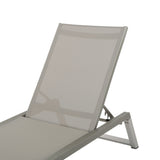 Myers Outdoor Grey Mesh Chaise Lounge with Grey Finished Aluminum Frame Noble House