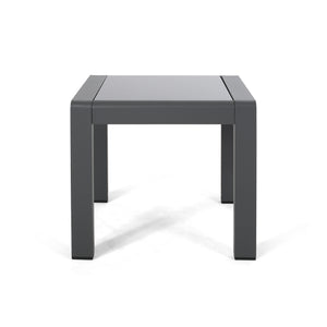 Cape Coral Outdoor Aluminum Side Table with Glass Top, Matte Gray and Gray Finish Noble House