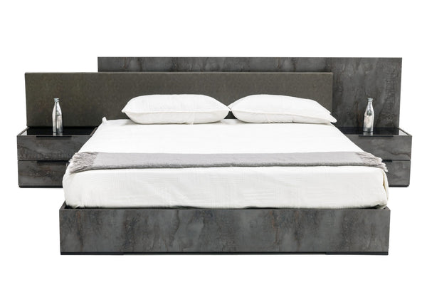 VIG Furniture Nova Domus Ferrara - Modern Volcano Oxide Grey Bed + Nightstands	 VGACFERRARA-BED-2NS-SET