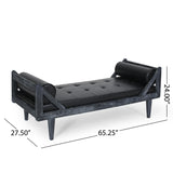 Zentner Rustic Tufted Double End Chaise Lounge with Bolster Pillows, Midnight Black and Gray Noble House