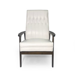 Hoye Mid-Century Modern Accent Chair, Snow White and Walnut Noble House