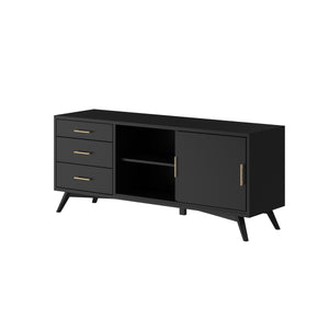 Alpine Furniture Flynn Large TV Console, Black 966BLK-10 Black Mahogany Solids & Okoume Veneer 64 x 19 x 27