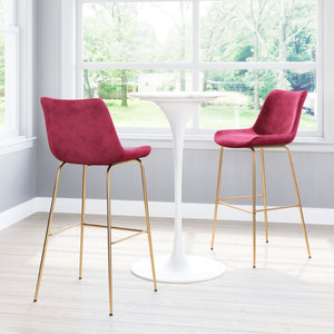 Zuo Modern Tony 100% Polyester, Plywood, Steel Modern Commercial Grade Barstool Red, Gold 100% Polyester, Plywood, Steel