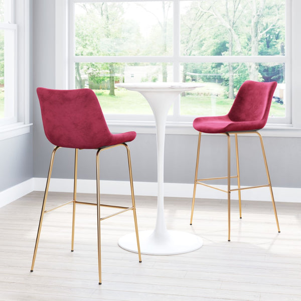 Zuo Modern Tony 100% Polyester, Plywood, Steel Modern Commercial Grade Barstool Red, Gold 100% Polyester, Plywood, Steel