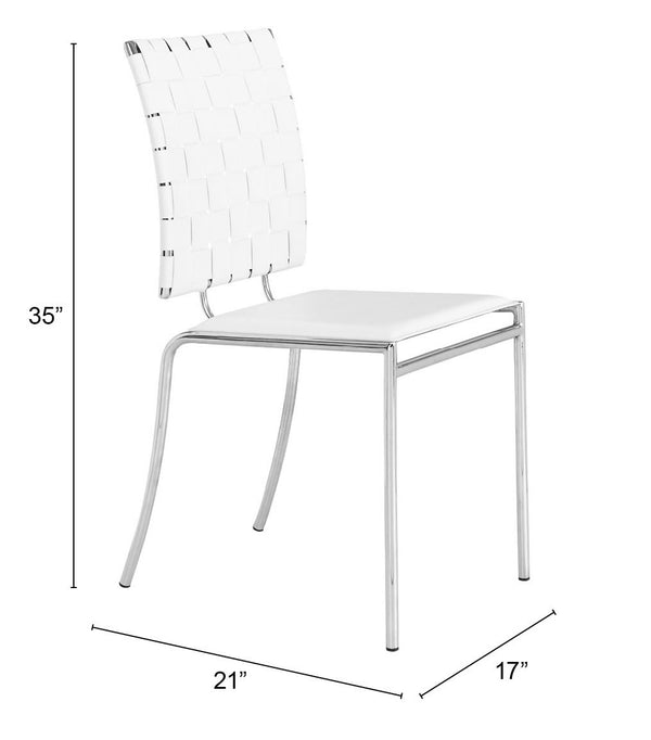 Zuo Modern Criss 100% Polyurethane, Steel Modern Commercial Grade Dining Chair Set - Set of 4 White, Chrome 100% Polyurethane, Steel