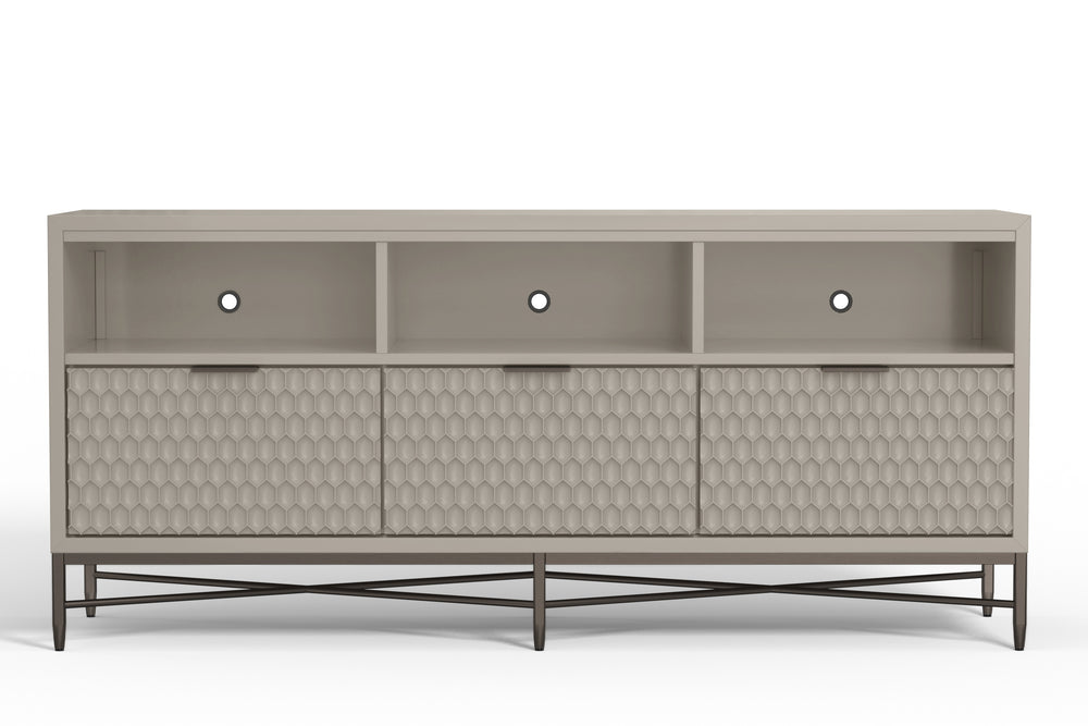 Milo TV Console in Taupe - Modern Design with Textured Drawers, Mahogany Finish & Ample Storage Space