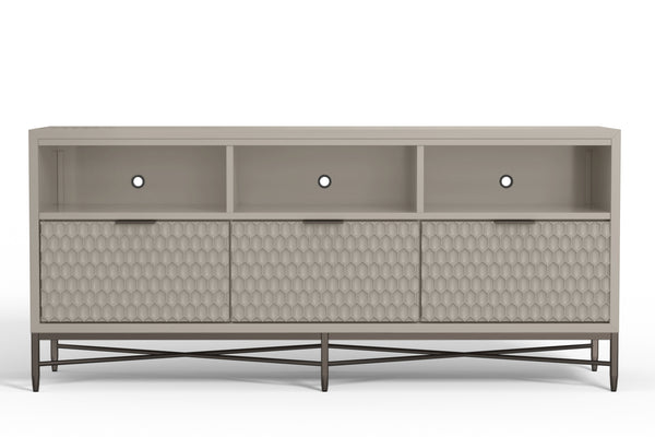Milo TV Console in Taupe - Modern Design with Textured Drawers, Mahogany Finish & Ample Storage Space