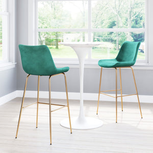 Zuo Modern Tony 100% Polyester, Plywood, Steel Modern Commercial Grade Barstool Green, Gold 100% Polyester, Plywood, Steel