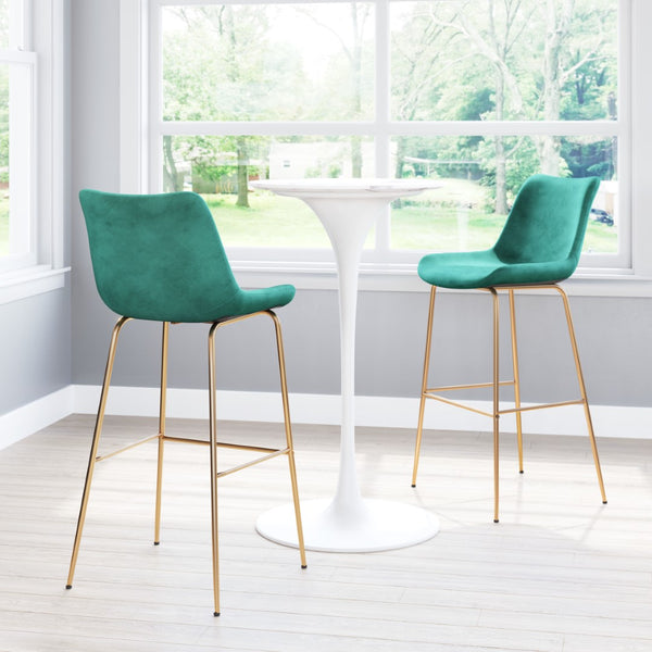 Zuo Modern Tony 100% Polyester, Plywood, Steel Modern Commercial Grade Barstool Green, Gold 100% Polyester, Plywood, Steel