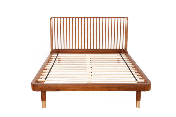 Alpine Furniture Belham Queen Platform Bed 1971-01Q Dark Walnut Mahogany Solids & Rattan 64.5 x 84.5 x 43.5