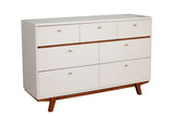 Alpine Furniture Dakota 7 Drawer Dresser 1974-03 White with Acorn Accents Mahogany Solids & Veneer 56 x 18 x 36