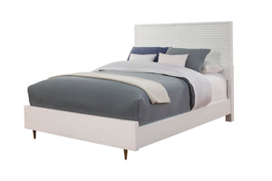 White Pearl California King Panel Bed with Textured Headboard & Gold Accent Legs for Stylish Decor