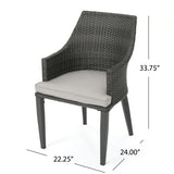 Hillhurst Outdoor Grey Wicker Dining Chairs with Light Grey Water Resistant Cushions Noble House