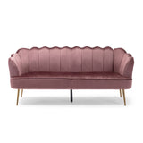 Reitz Modern Glam Velvet Channel Stitch 3 Seater Shell Sofa, Blush Pink and Gold   Noble House