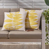 Pinnate Leaves Outdoor 18" Water Resistant Square Pillows, Yellow on Beige Noble House