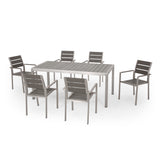 Cape Coral Outdoor Modern Aluminum and Faux Wood 6 Seater Dining Set
